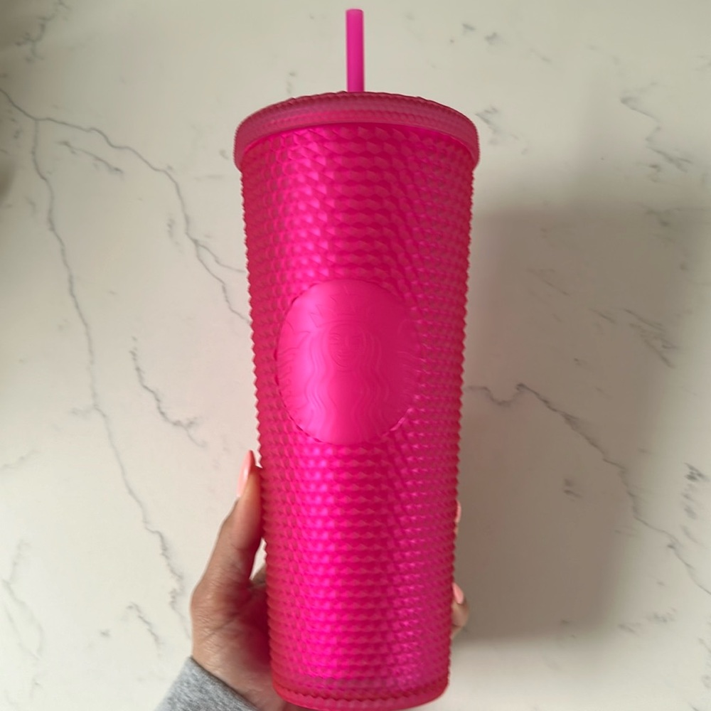 Venti sized hot pink studded Starbucks tumbler cup